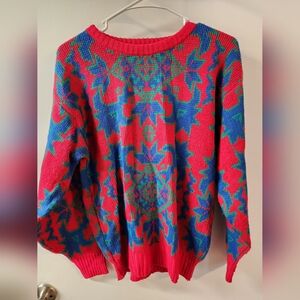 Vintage De Rotchild Sweater Womens Large Red Blue Long Sleeve Casual Retro Sm